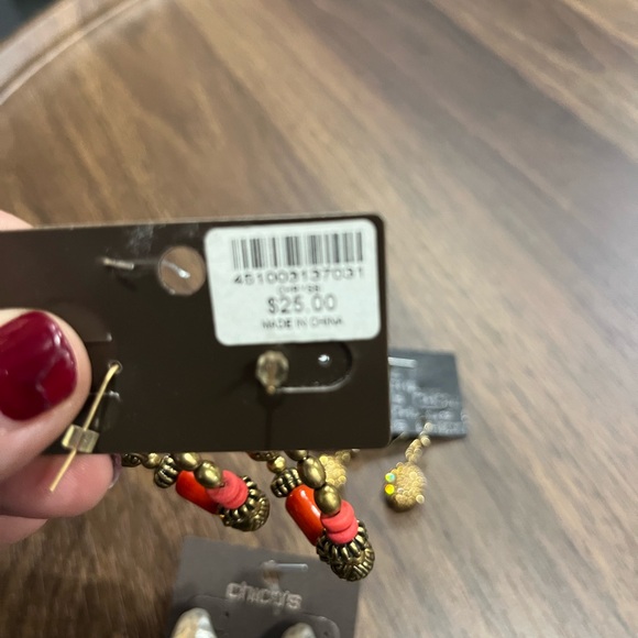 Chico's Gold and Red Beaded Earring Trio - Picture 5 of 7